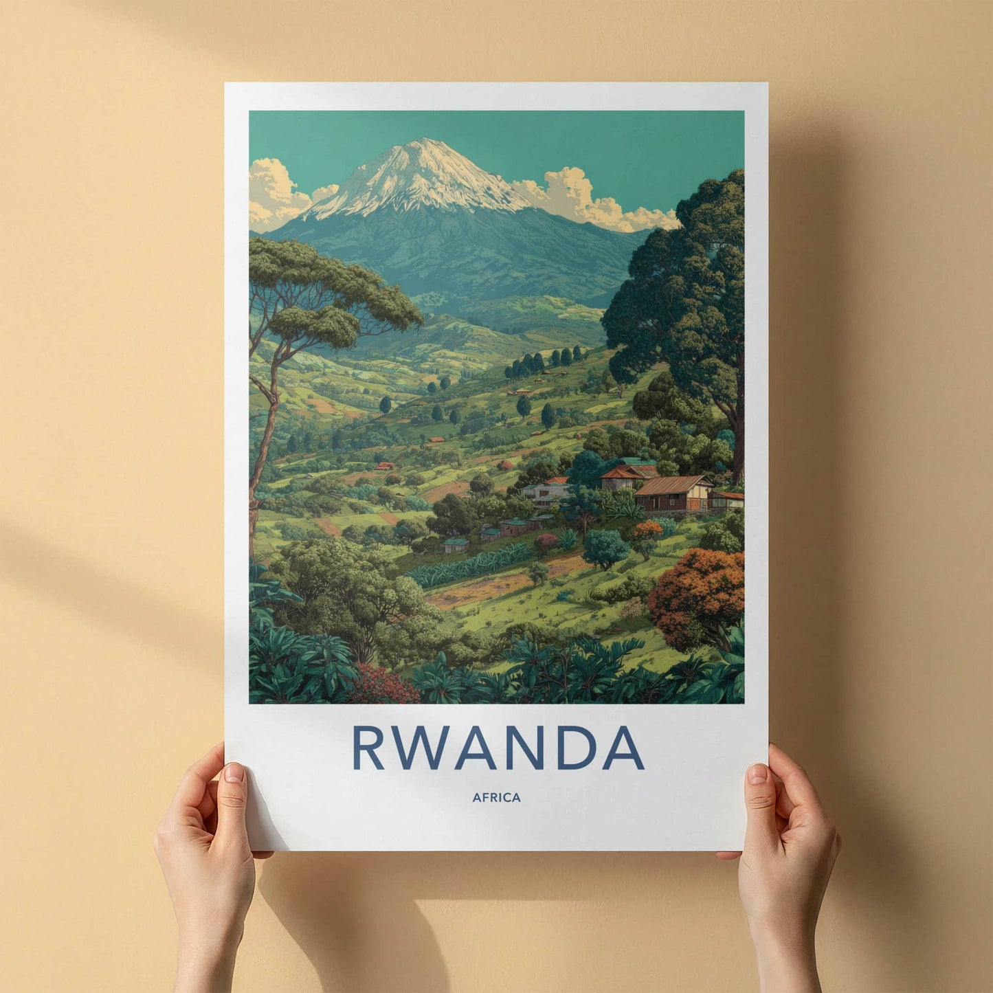 Rwanda Poster - Africa Travel Art - Lush Mountain Village Wall Decor