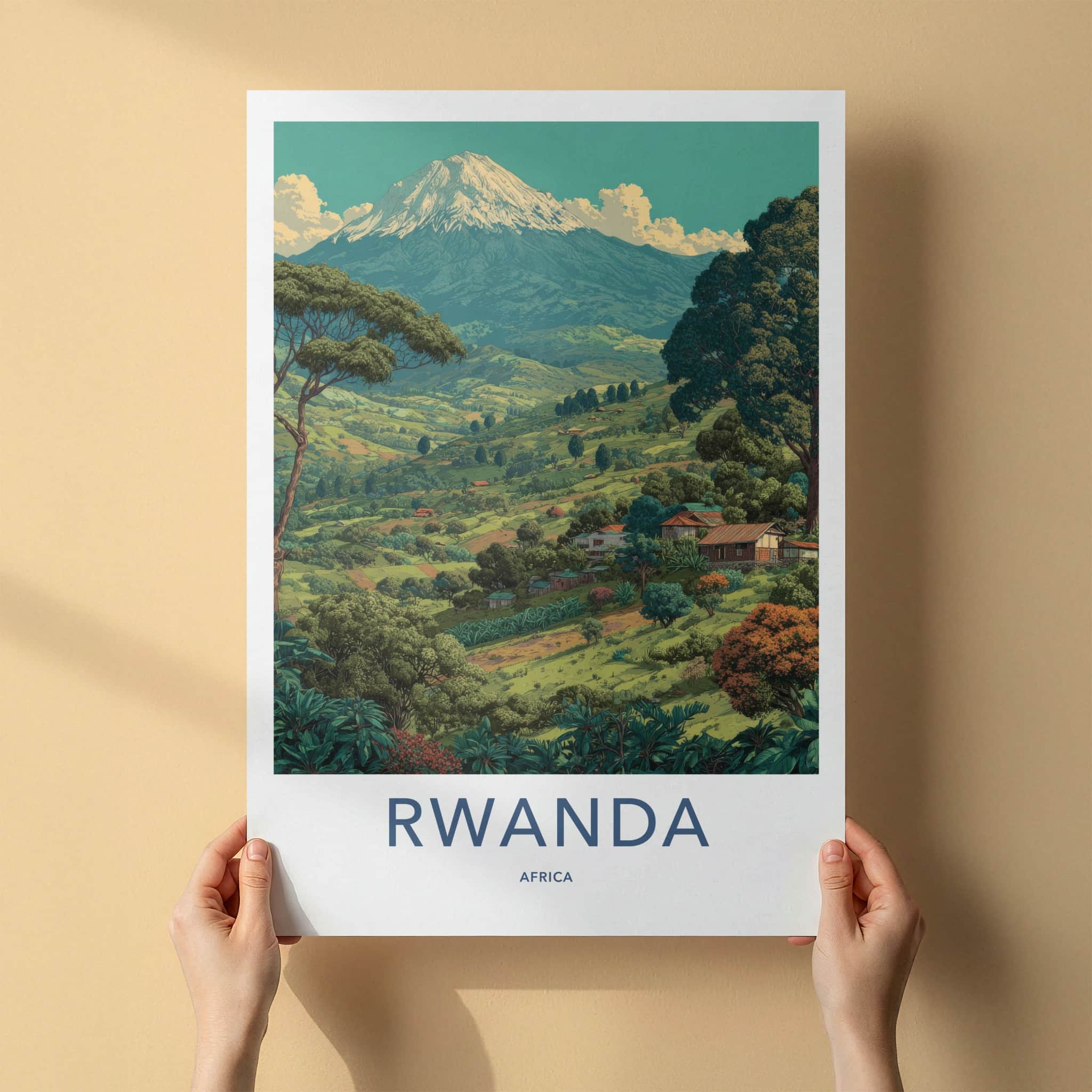 Rwanda Poster - Africa Travel Art - Lush Mountain Village Wall Decor