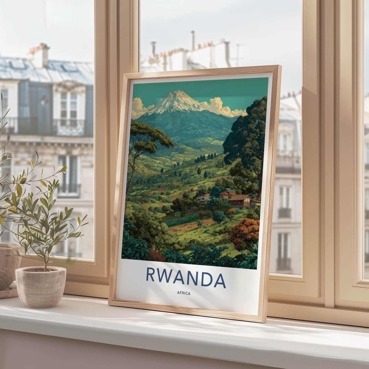 Rwanda Poster - Africa Travel Art - Lush Mountain Village Wall Decor