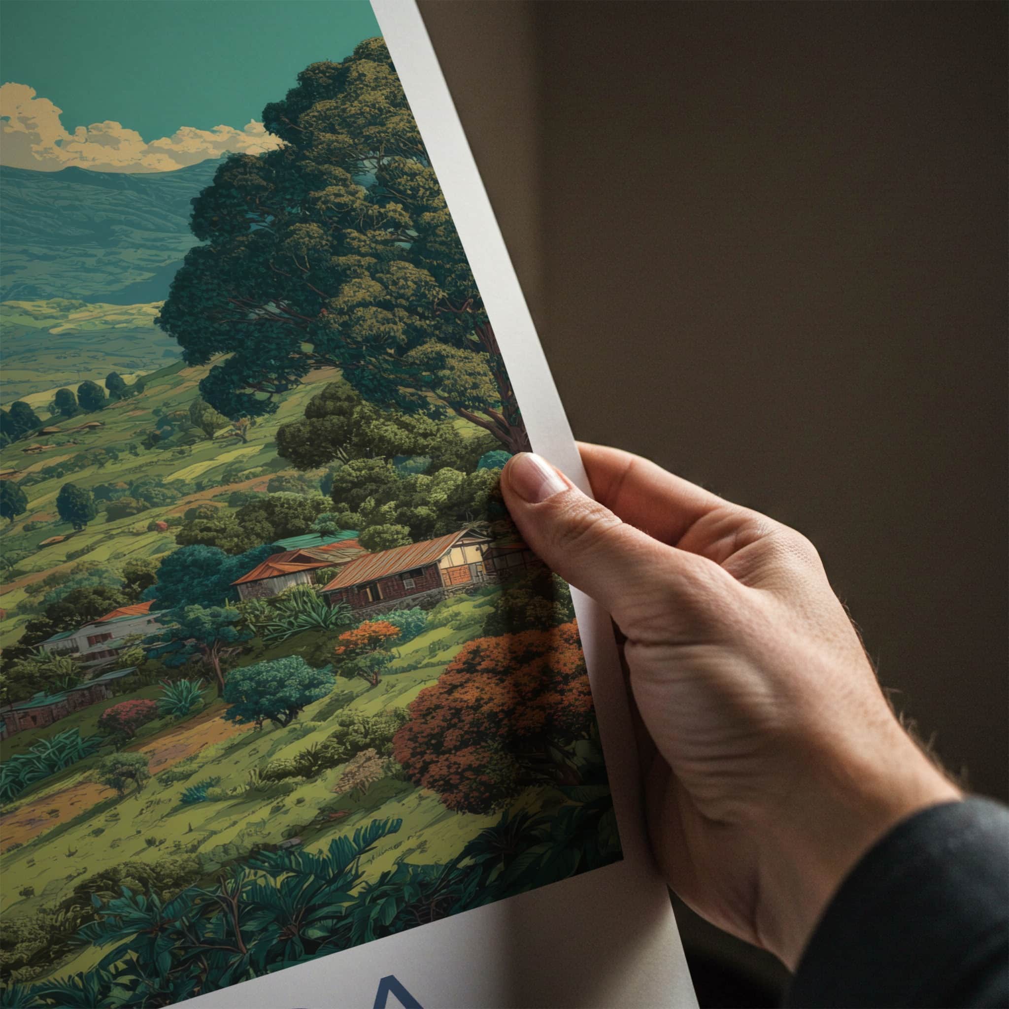 Rwanda Poster - Africa Travel Art - Lush Mountain Village Wall Decor