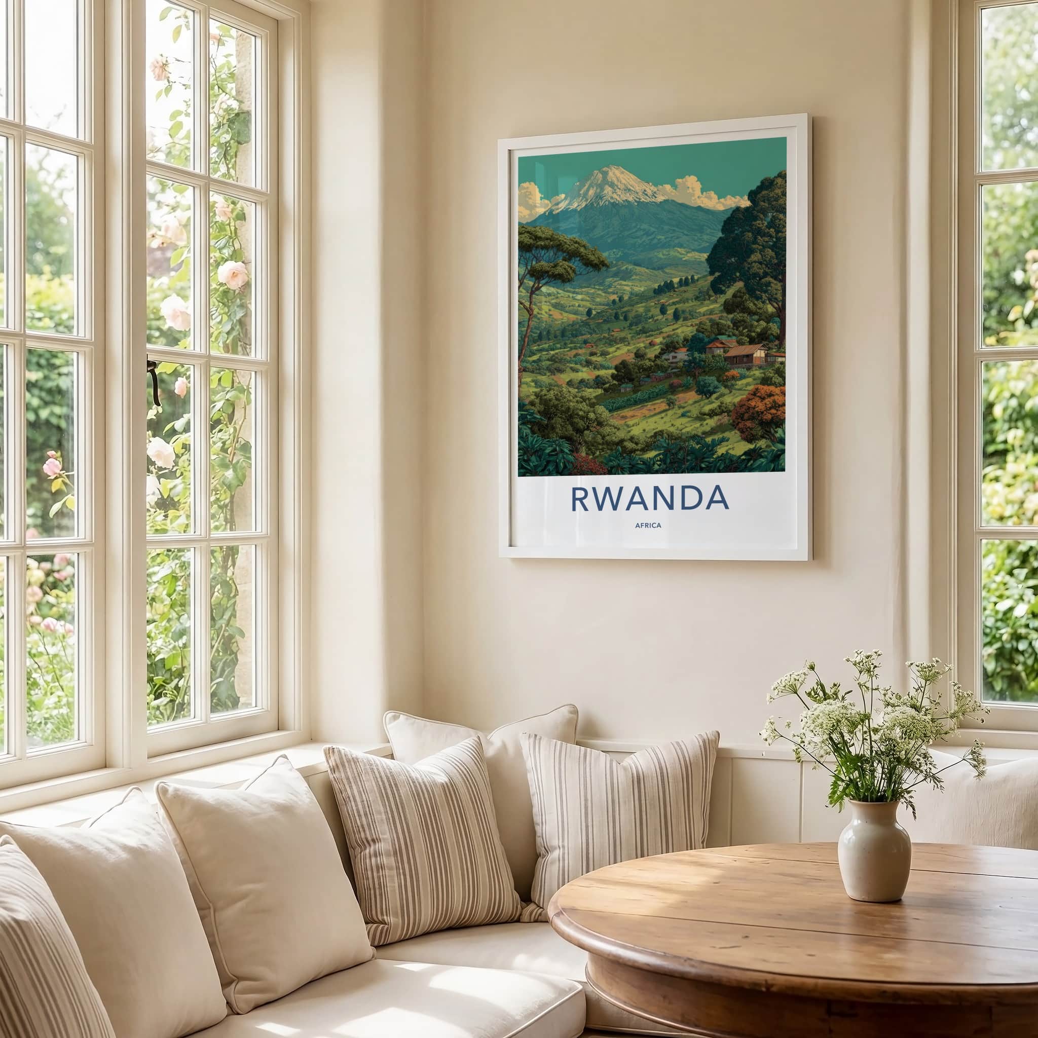 Rwanda Poster - Africa Travel Art - Lush Mountain Village Wall Decor