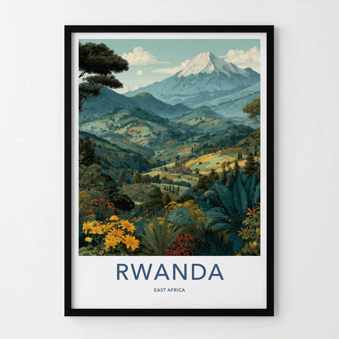 Rwanda Poster - Africa Travel Art - Lush Mountainous Landscape Home Decor