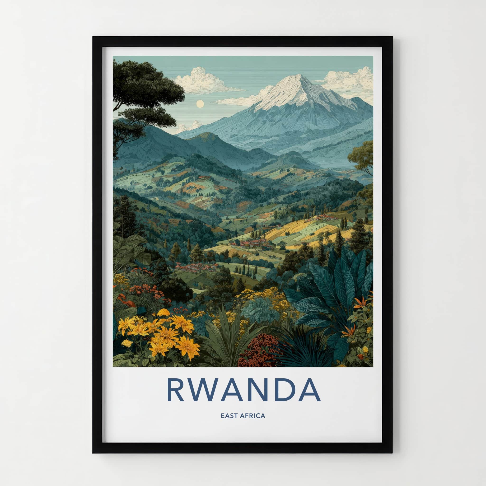 Rwanda Poster - Africa Travel Art - Lush Mountainous Landscape Home Decor