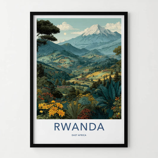 Rwanda Poster - Africa Travel Art - Lush Mountainous Landscape Home Decor