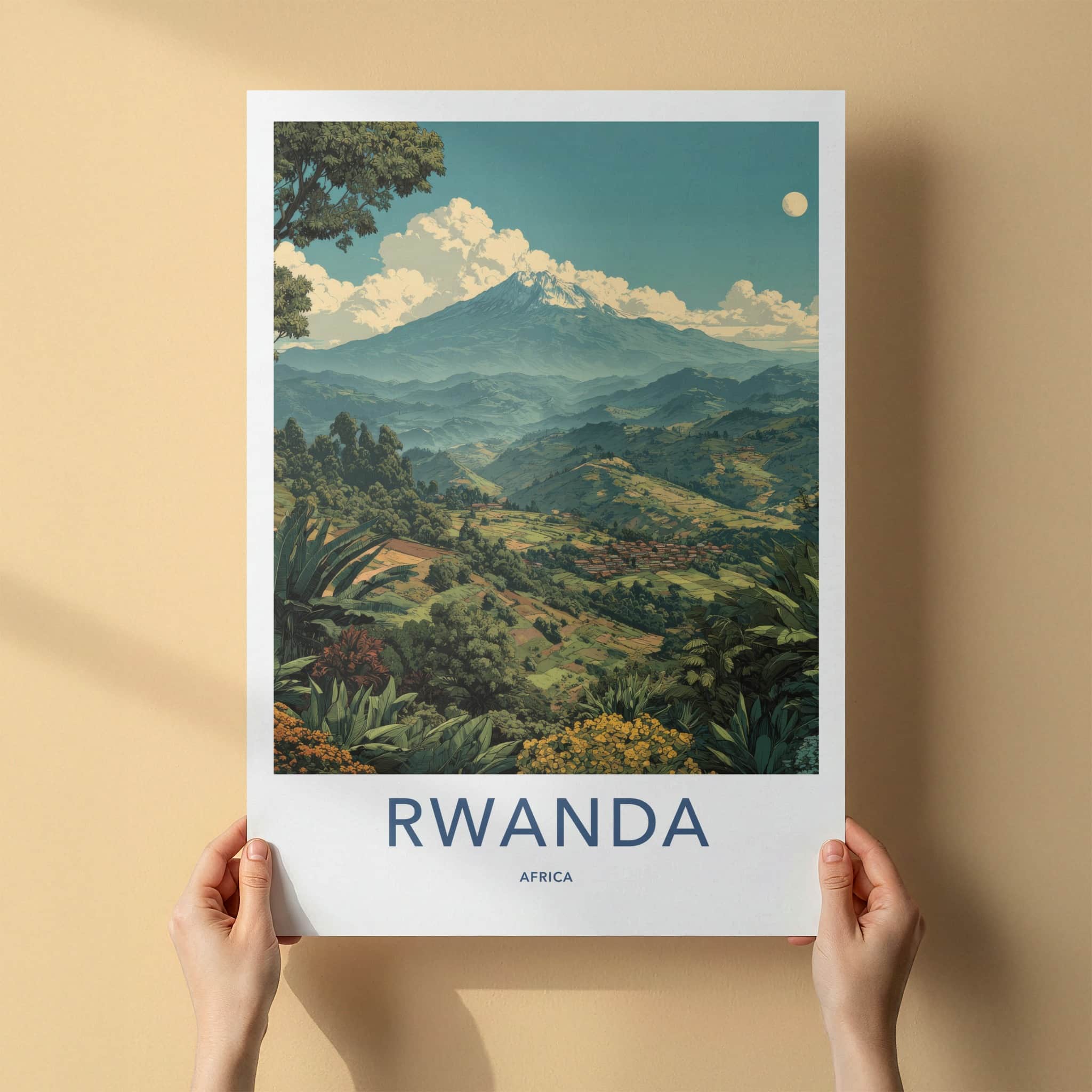 Rwanda Poster - Africa Travel Art - Snow Capped Mountain Home Decor