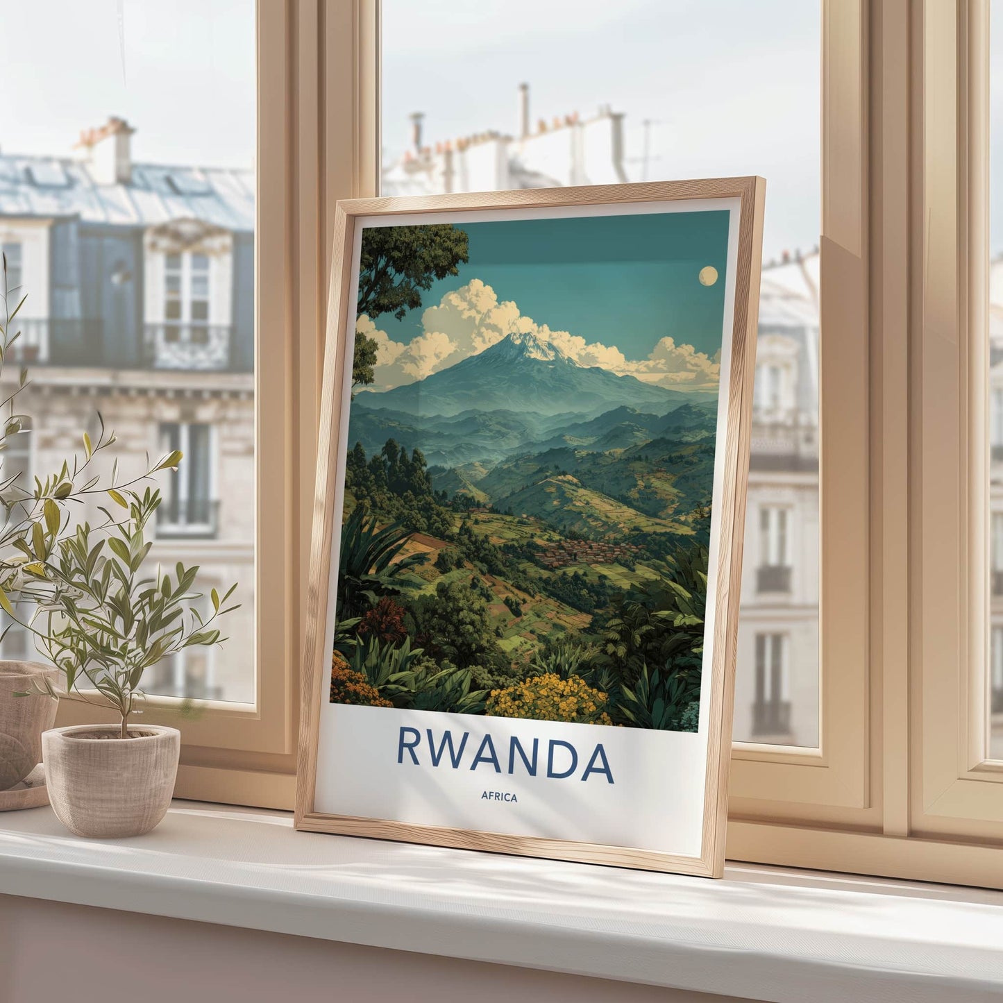 Rwanda Poster - Africa Travel Art - Snow Capped Mountain Home Decor