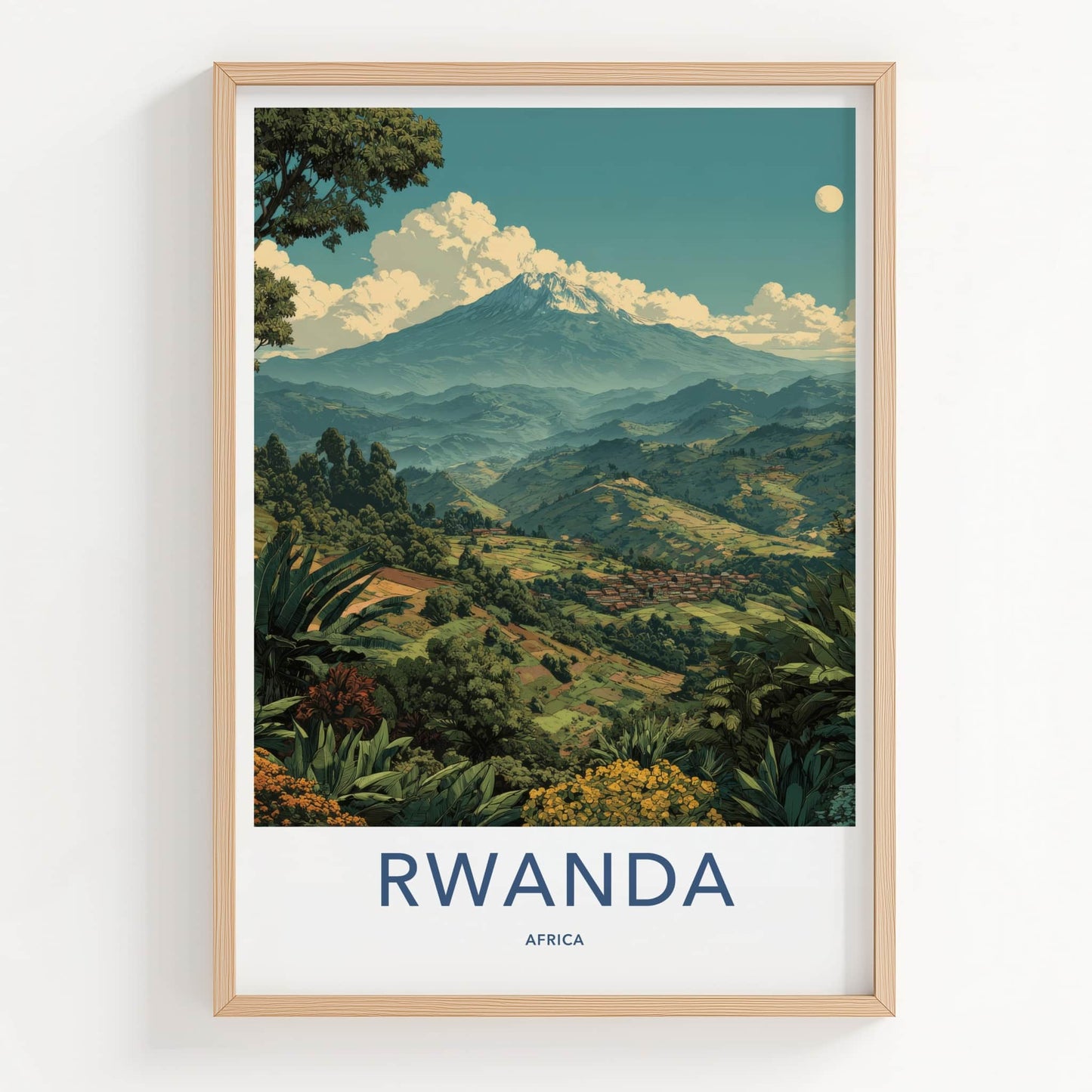 Rwanda Poster - Africa Travel Art - Snow Capped Mountain Home Decor