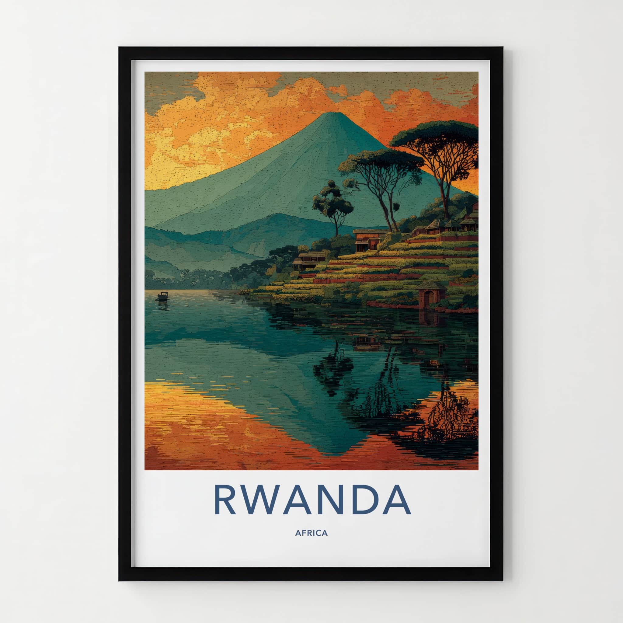 Rwanda Poster - Africa Travel Art - Terraced Hills Village Home Decor