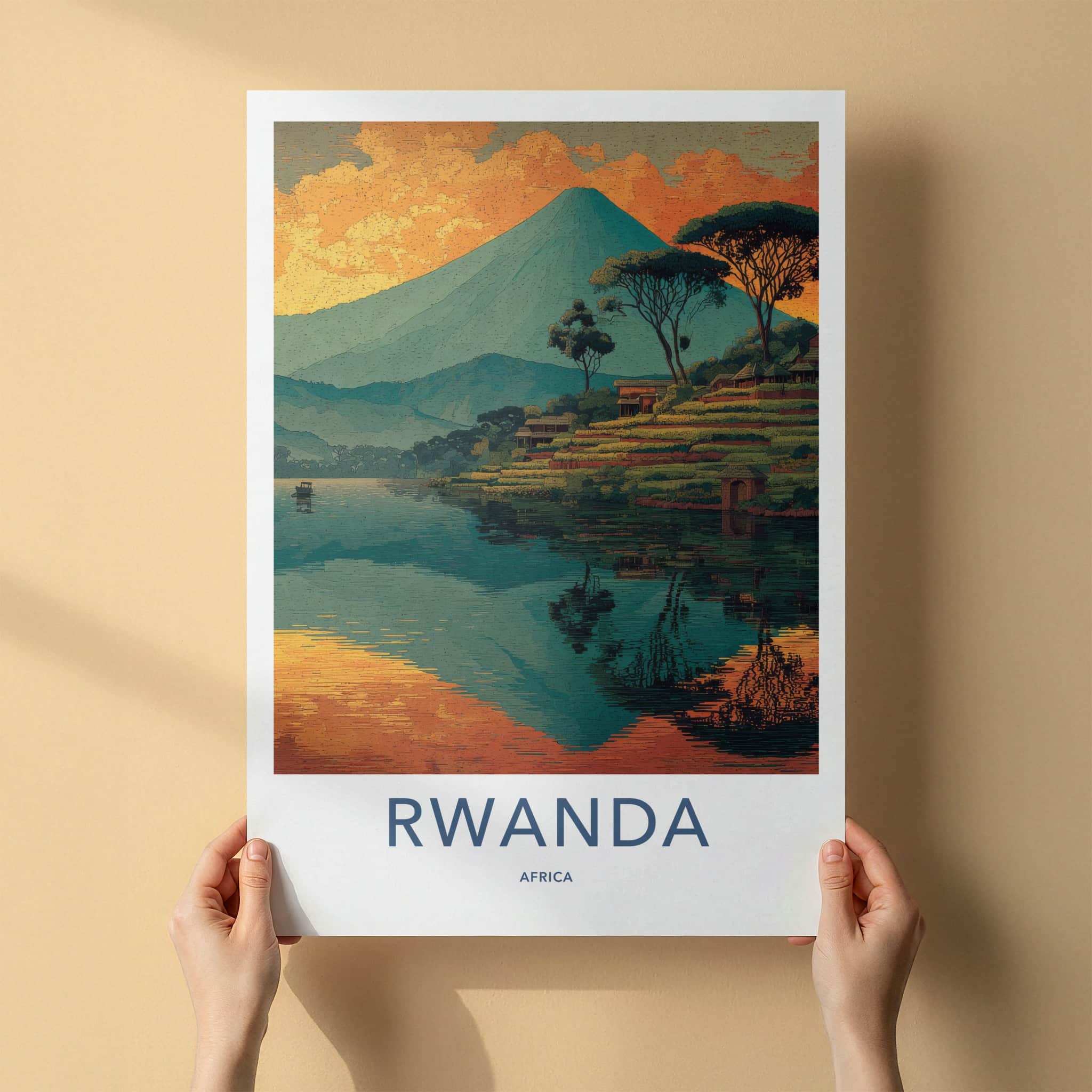 Rwanda Poster - Africa Travel Art - Terraced Hills Village Home Decor