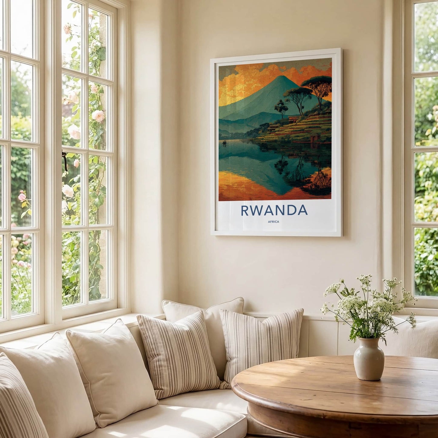 Rwanda Poster - Africa Travel Art - Terraced Hills Village Home Decor