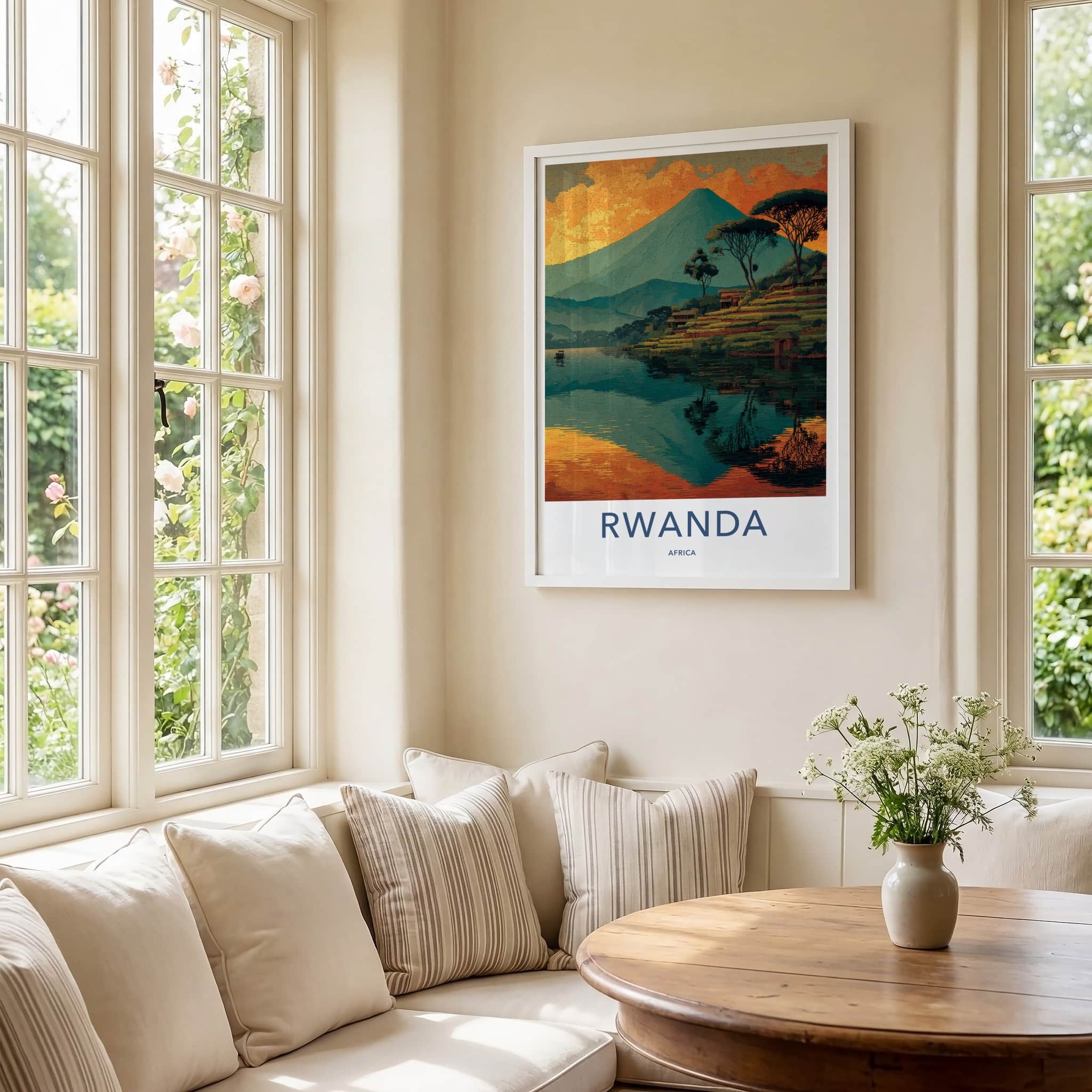 Rwanda Poster - Africa Travel Art - Terraced Hills Village Home Decor