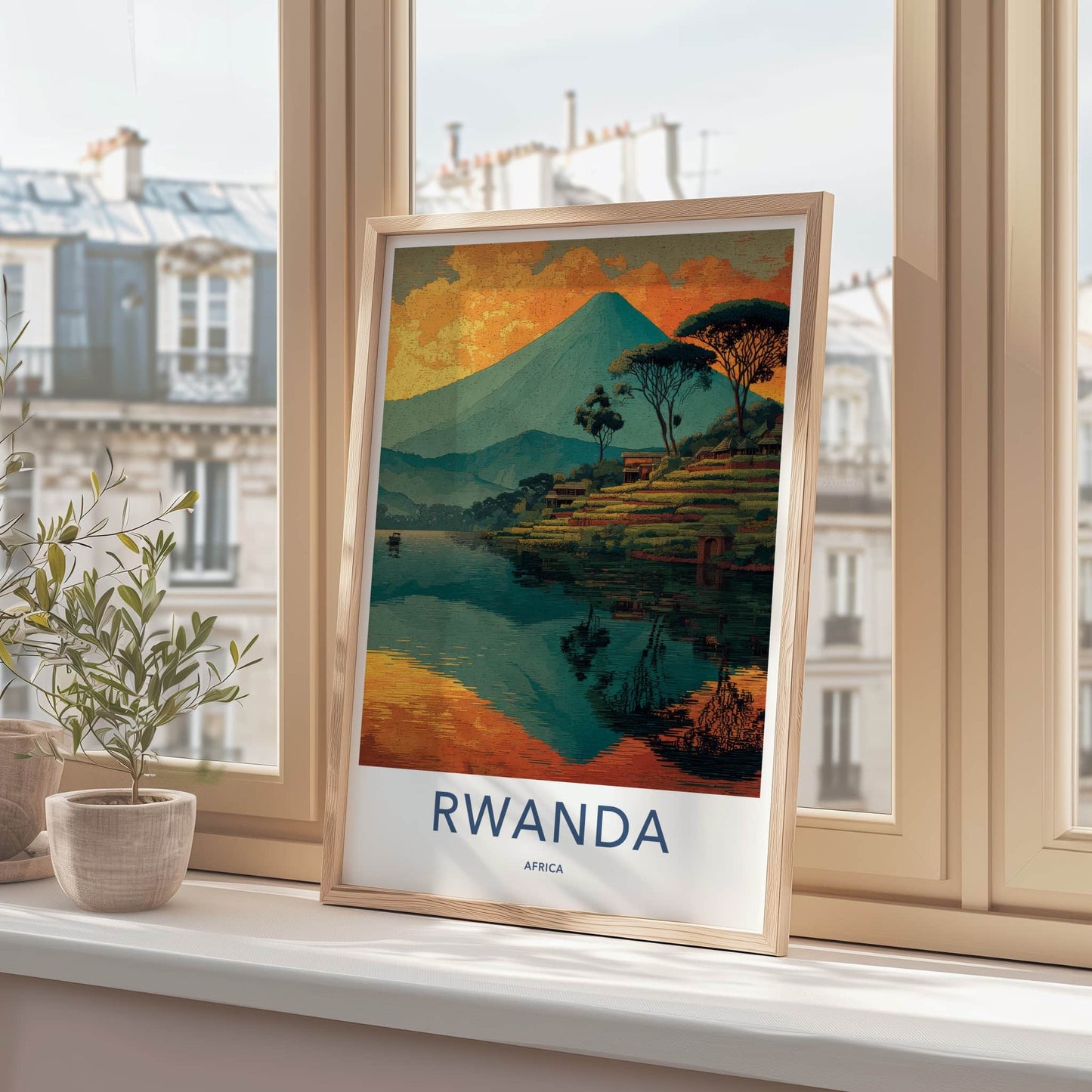 Rwanda Poster - Africa Travel Art - Terraced Hills Village Home Decor