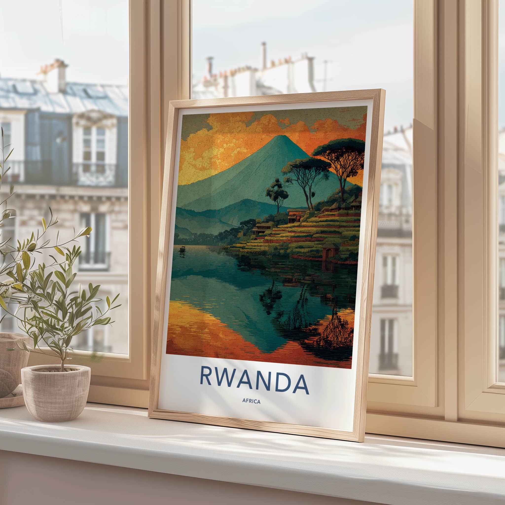 Rwanda Poster - Africa Travel Art - Terraced Hills Village Home Decor