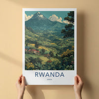 Rwanda Poster - Africa Travel Print - Volcanic Mountain Farms Lounge Decor