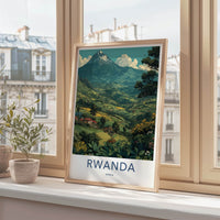 Rwanda Poster - Africa Travel Print - Volcanic Mountain Farms Lounge Decor