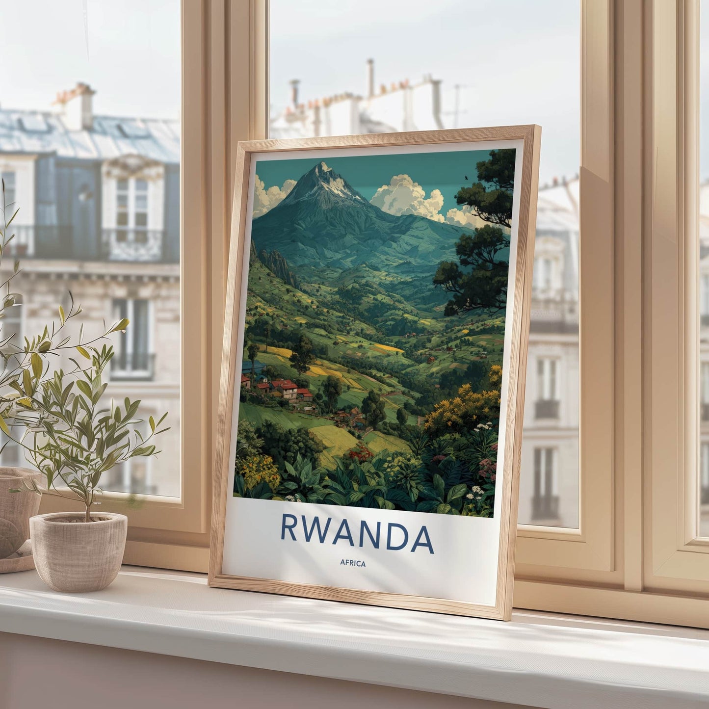 Rwanda Poster - Africa Travel Print - Volcanic Mountain Farms Lounge Decor
