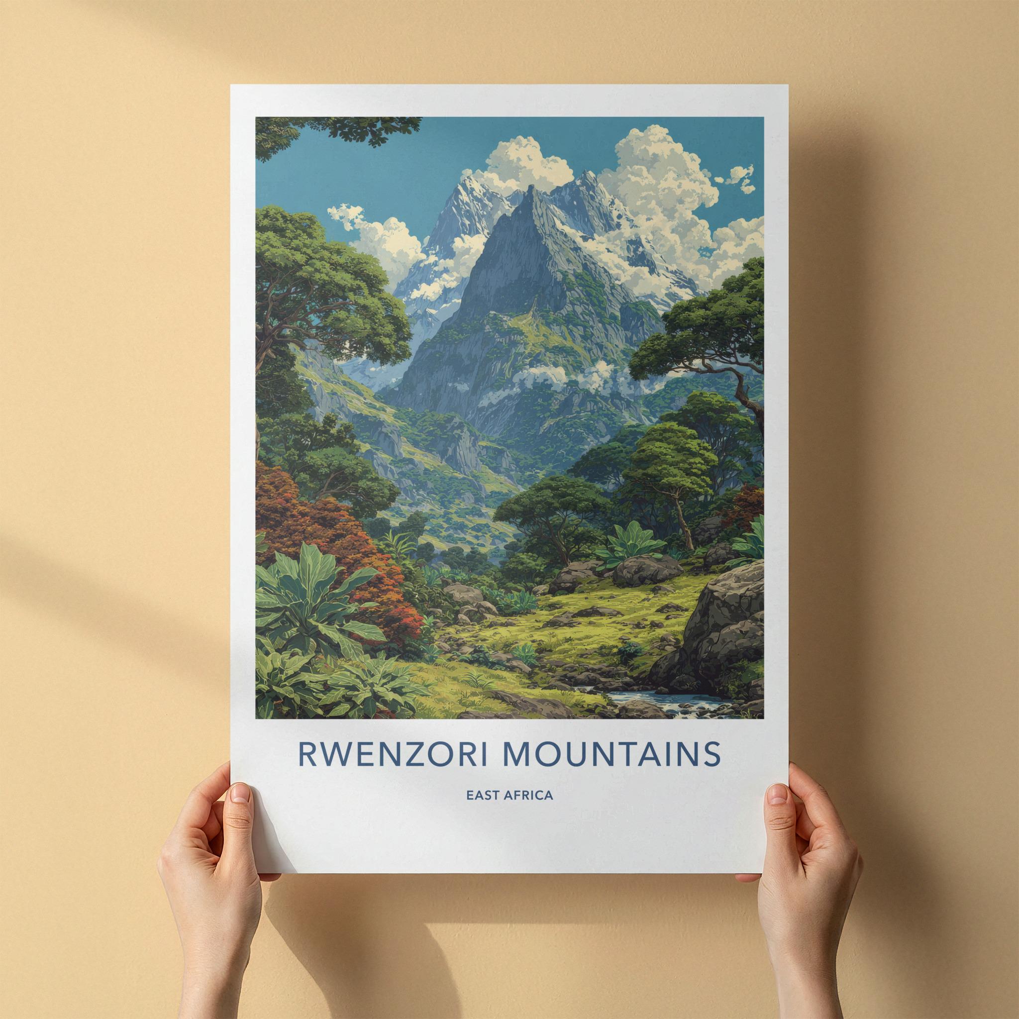 Rwenzori Mountains Poster - Uganda Art Print - Lush Mountain Valley Home Decor