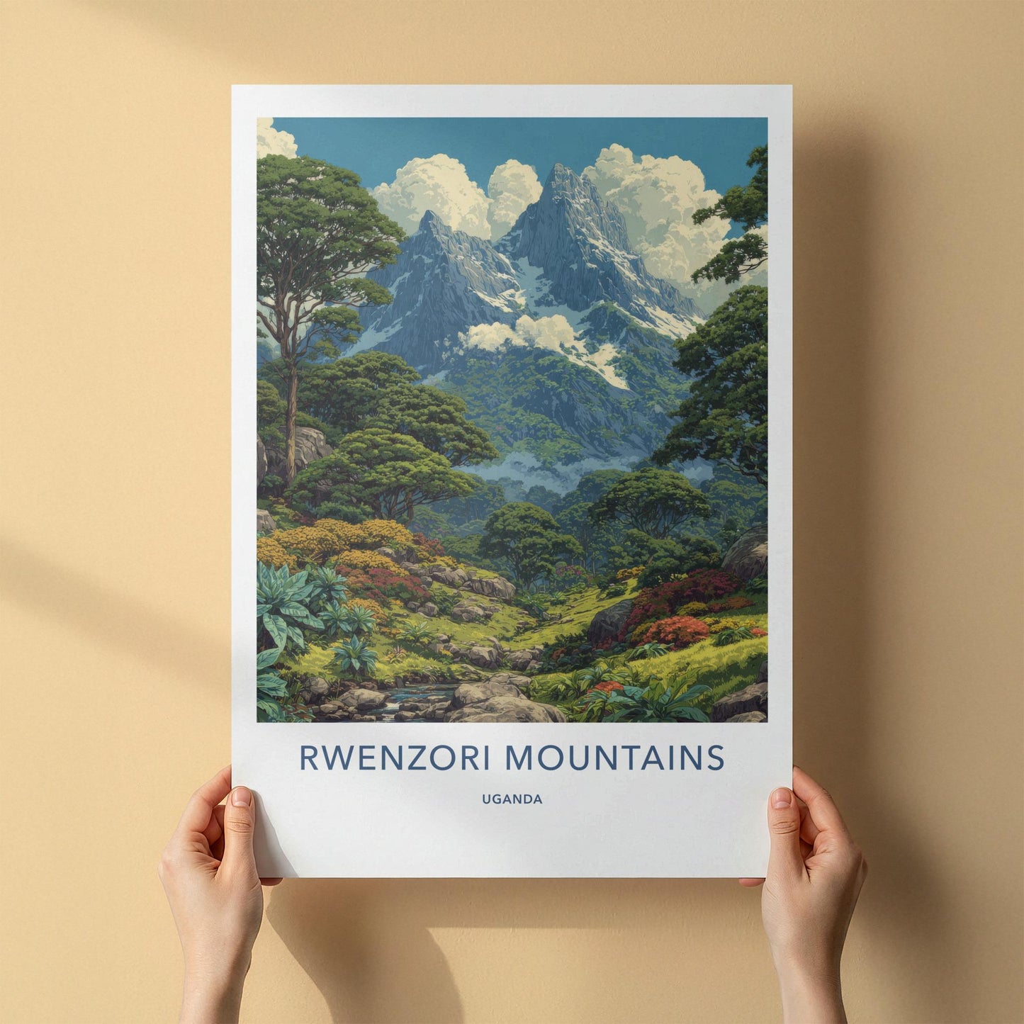 Rwenzori Mountains Poster - Uganda Travel Art - Lush Mountain Stream Home Decor