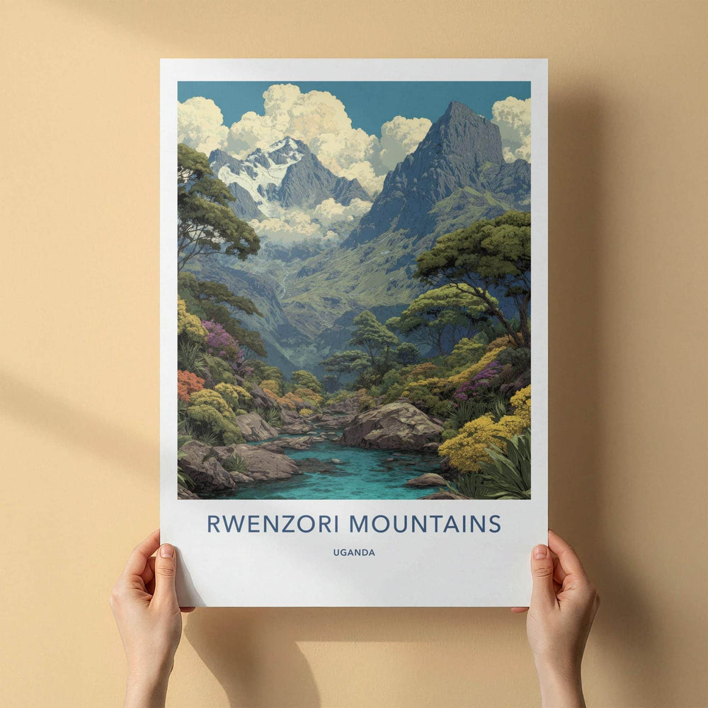 Rwenzori Mountains Poster - Uganda Travel Art - Lush Mountain Stream Wall Decor