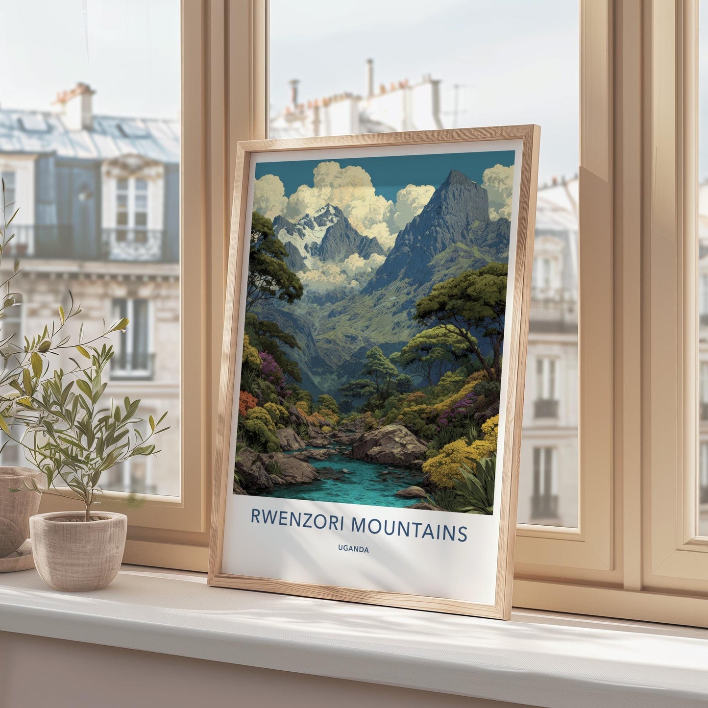 Rwenzori Mountains Poster - Uganda Travel Art - Lush Mountain Stream Wall Decor