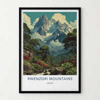 Rwenzori Mountains Poster - Uganda Travel Art - Mountainous Stream Valley Wall Decor