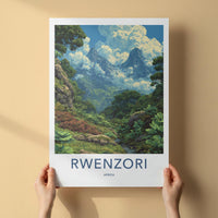 Rwenzori Poster - Africa Travel Art - Cloudy Mountain Peaks Wall Decor