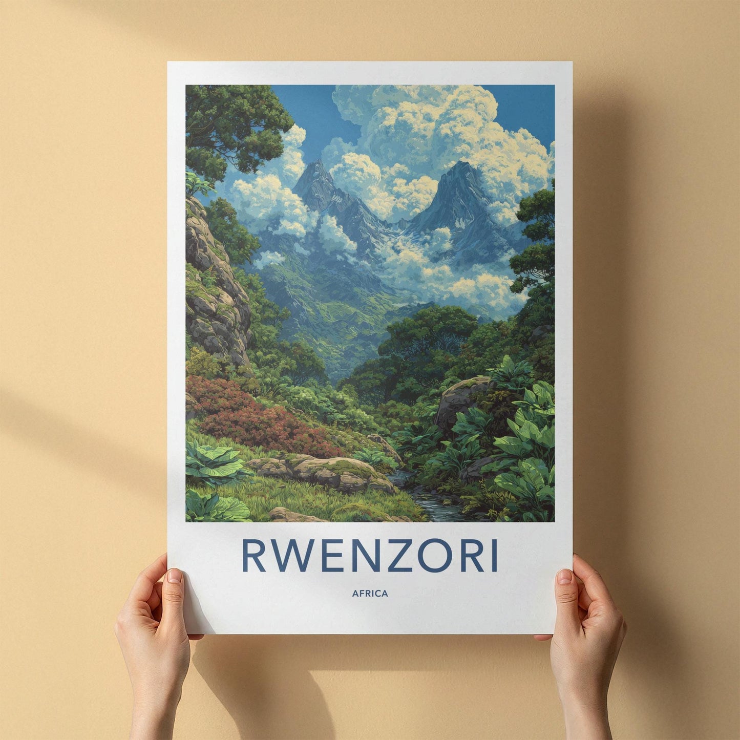 Rwenzori Poster - Africa Travel Art - Cloudy Mountain Peaks Wall Decor