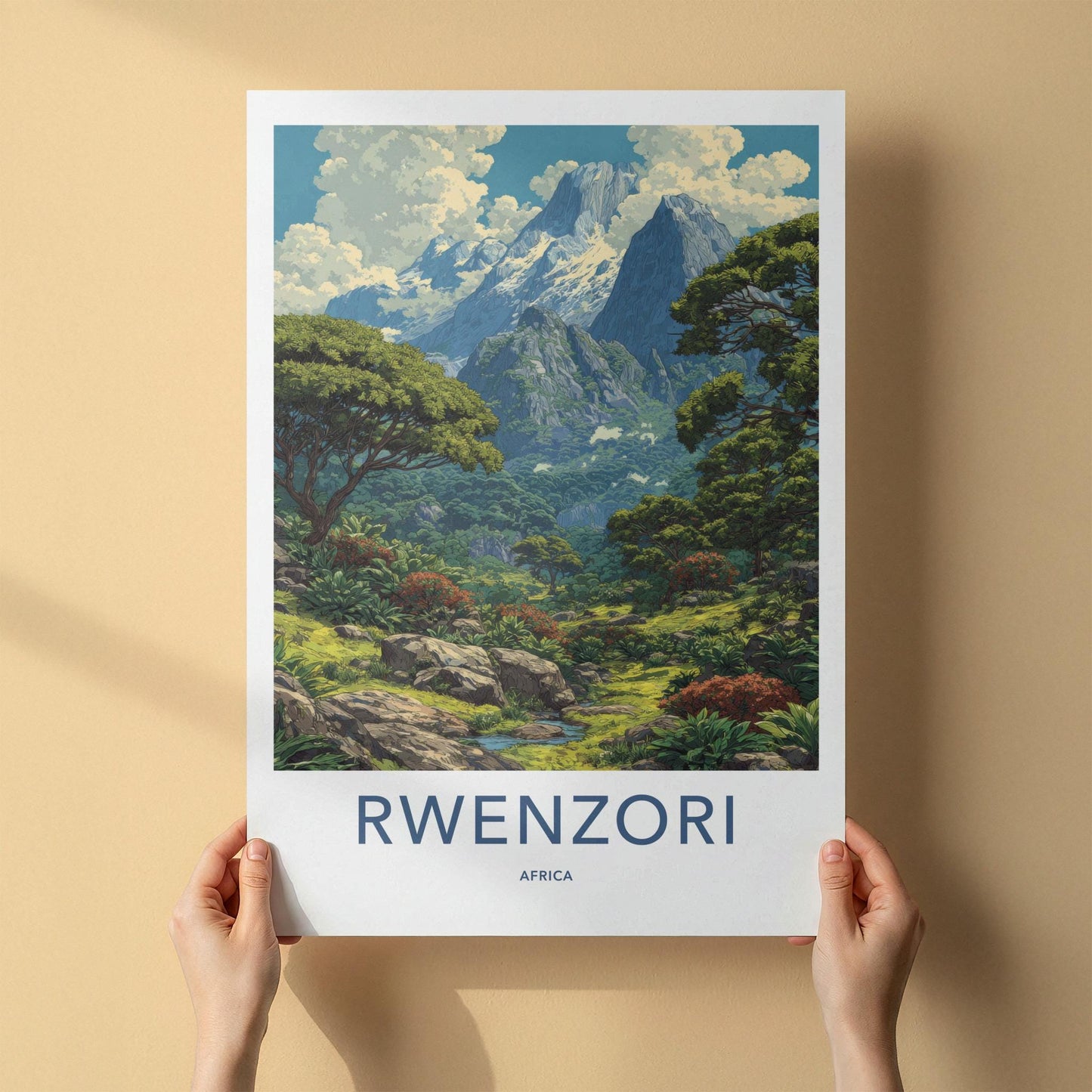 Rwenzori Poster - Africa Travel Art - Lush Mountainous Valley Home Decor