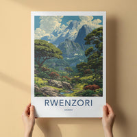 Rwenzori Poster - UGANDA Travel Art - Lush Mountain Valley Home Decor