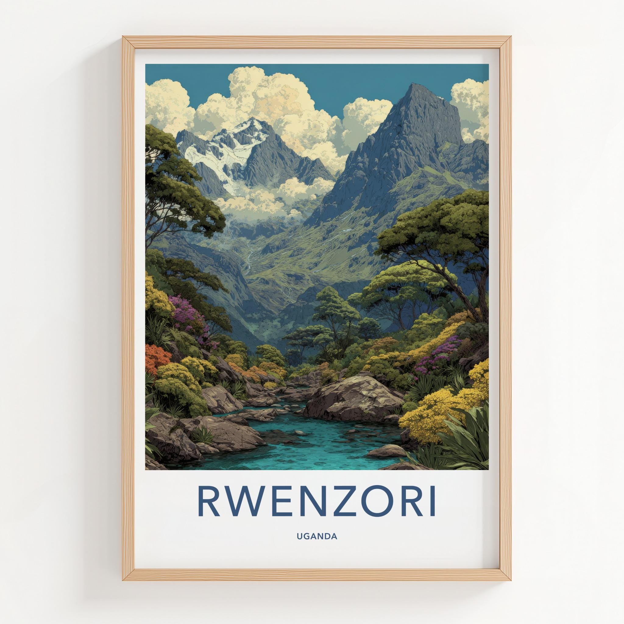 Rwenzori Poster - Uganda Wall Art - Mountain River Valley Home Decor