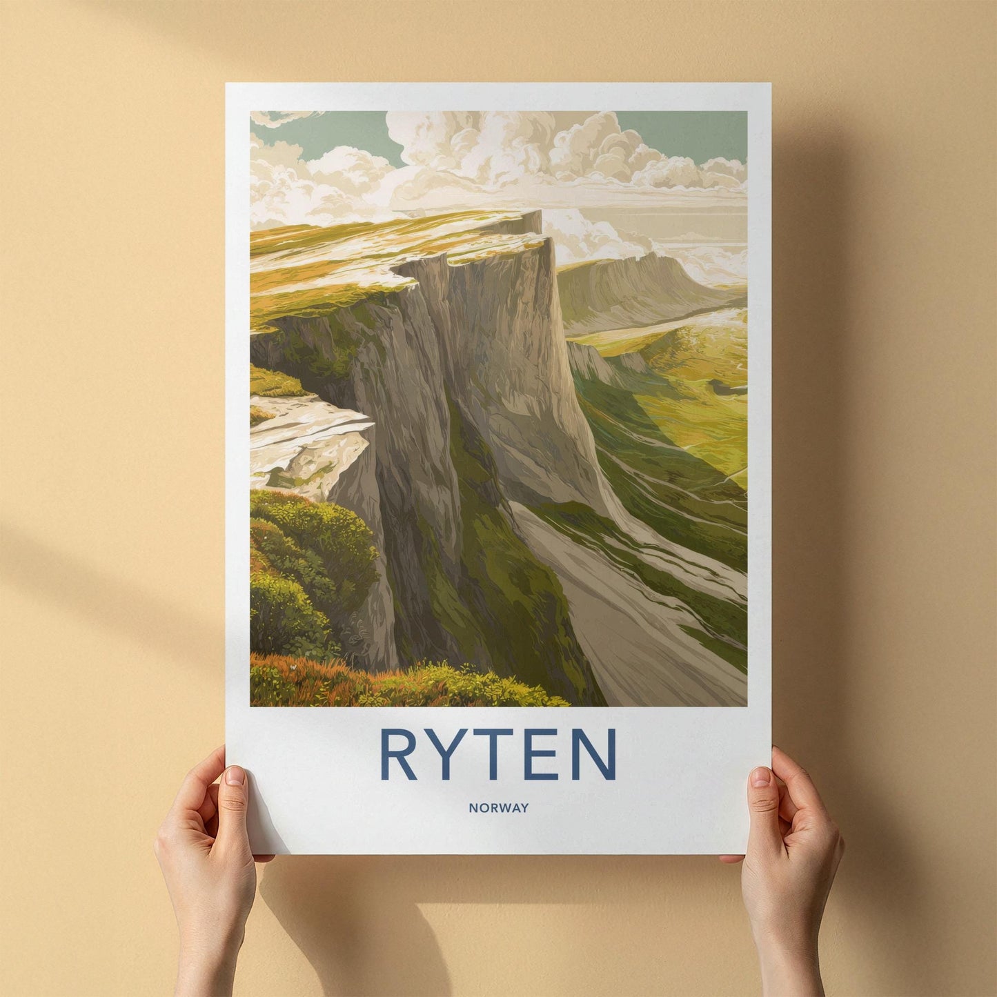 Ryten Poster - Norway Wall Art - Steep Cliffside Landscape Home Decor