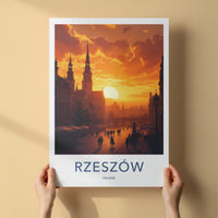 Rzeszow Poster - Poland Travel Art - Cityscape Sunset Glow Home Decor