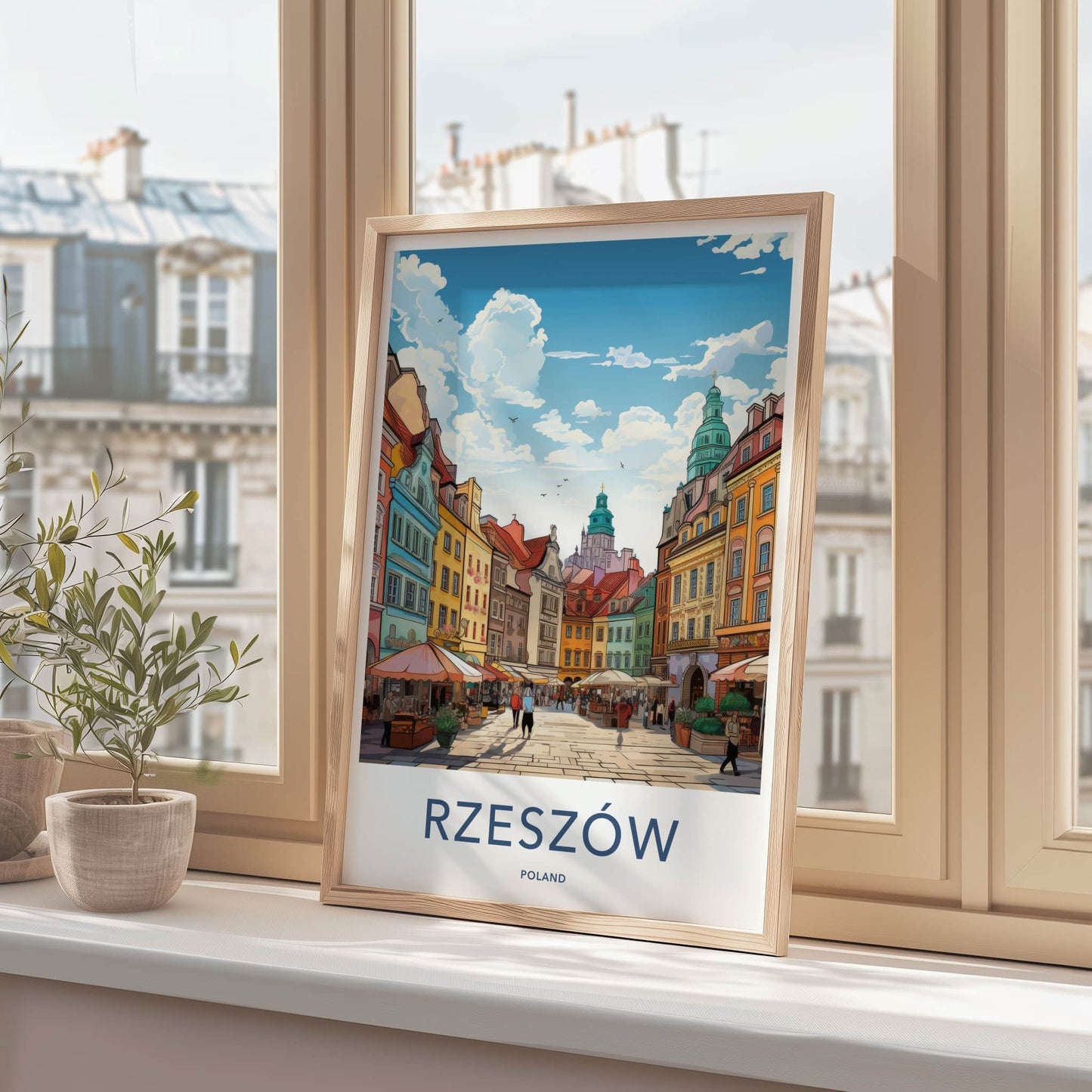 Rzeszow Poster - Poland Travel Art - Colorful Market Square Home Decor