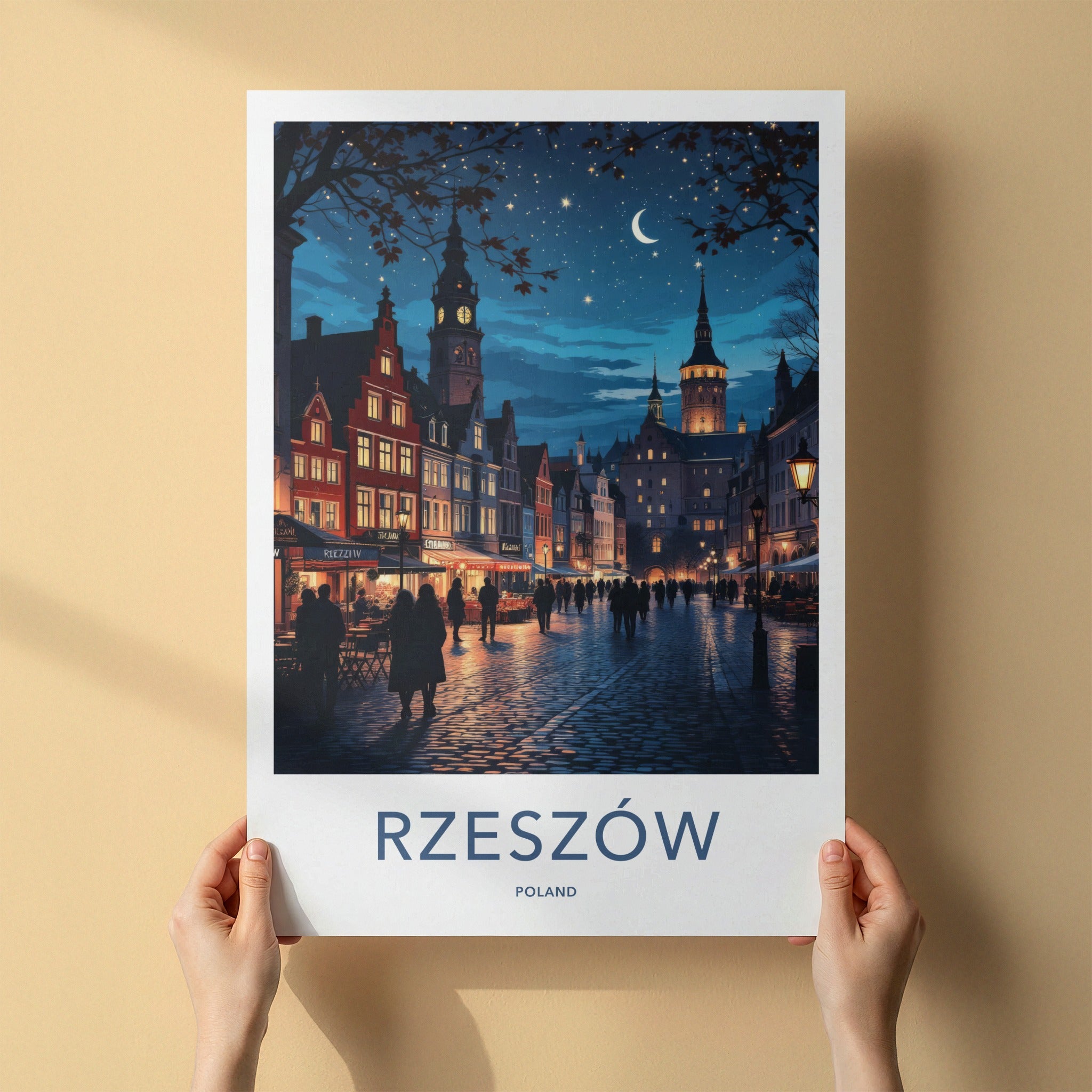 Rzeszow Poster - Poland Travel Art - Starry Night City Home Decor