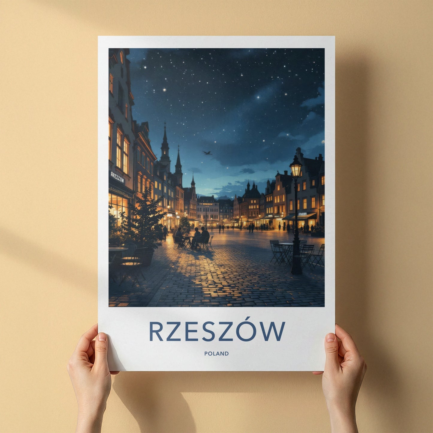 Rzeszow Poster - Poland Travel Art - Starry Night Square Home Decor