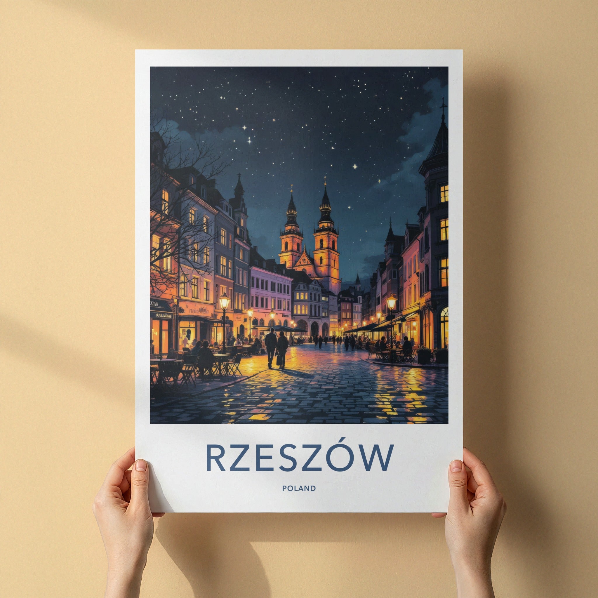 Rzeszow Poster - Poland Travel Art - Starry Night Street Home Decor