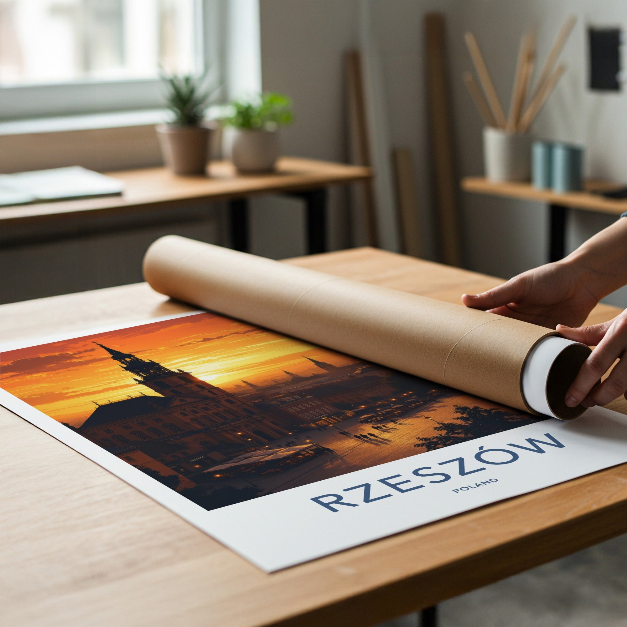 Rzeszow Poster - Poland Travel Art - Twilight Cityscape Scene Wall Decor