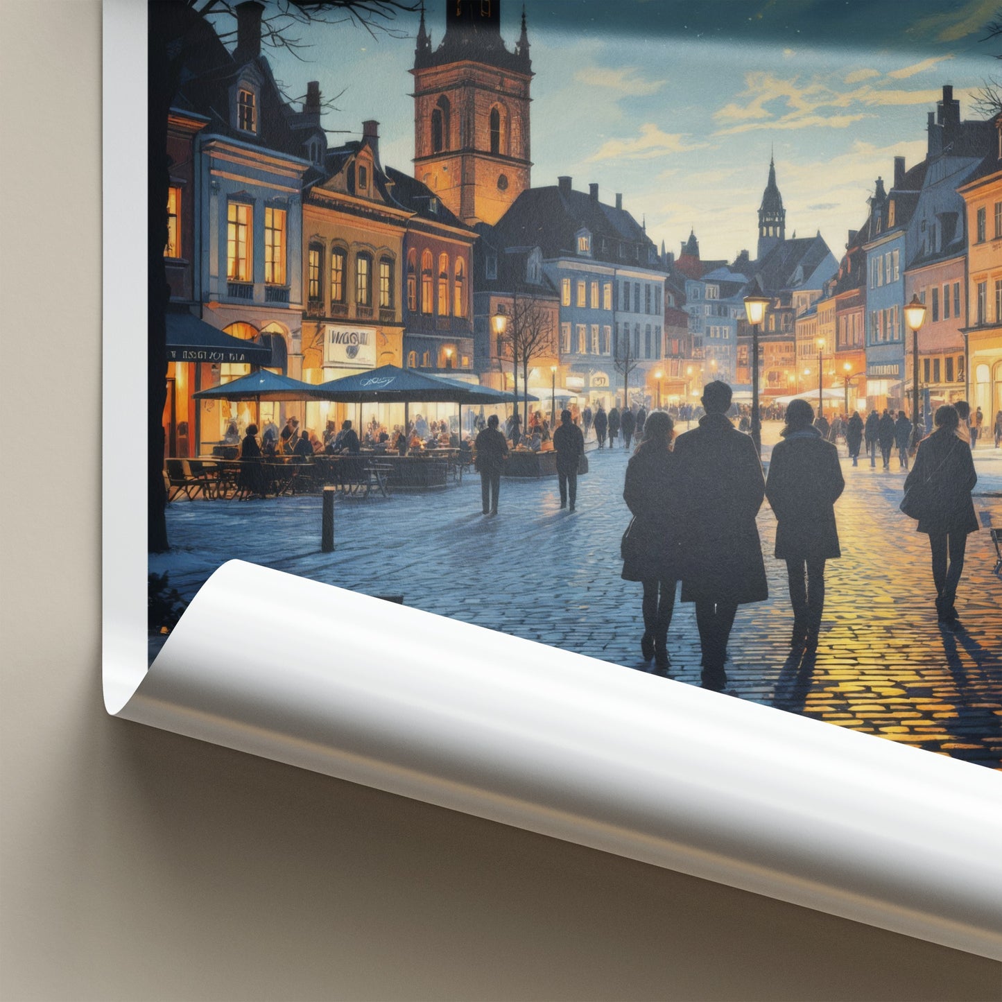 Rzeszow Poster - Poland Travel Print - Illuminated Town Square Home Decor