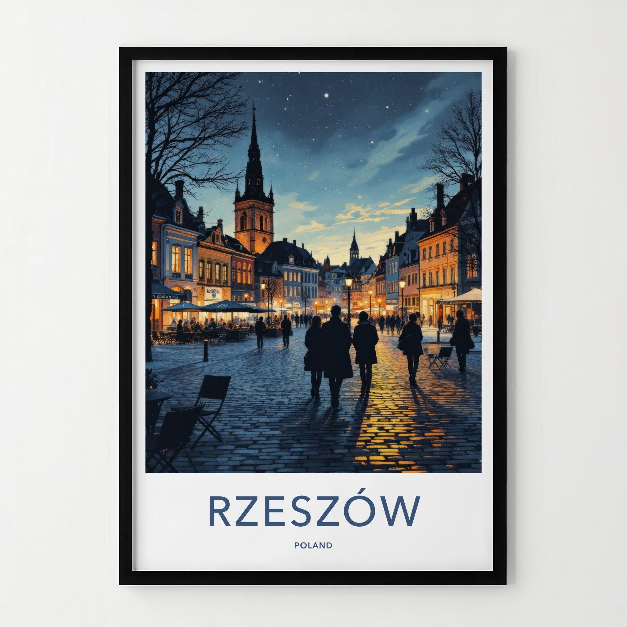 Rzeszow Poster - Poland Travel Print - Illuminated Town Square Home Decor
