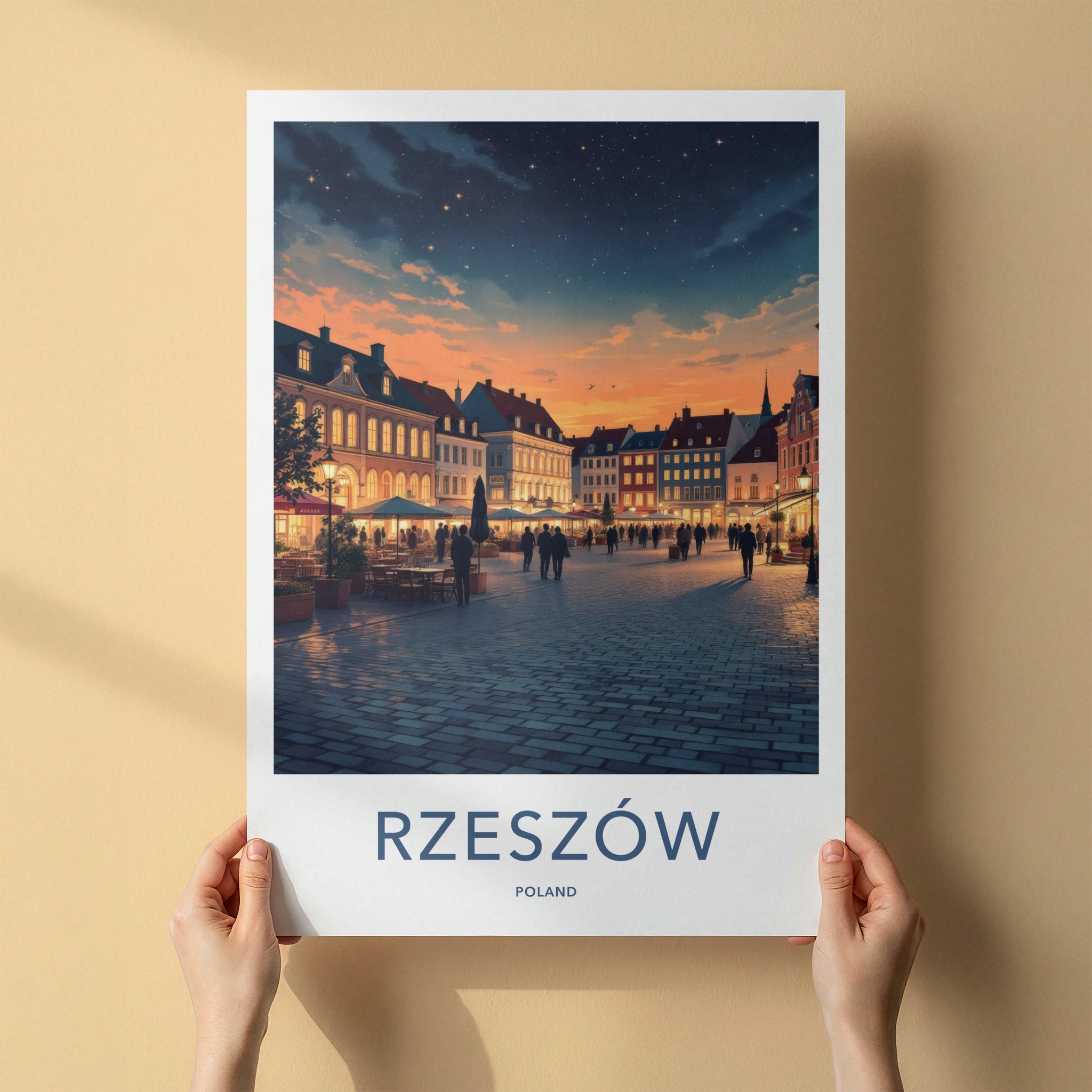 Rzeszow Poster - Poland Travel Print - Starry Evening Square Home Decor