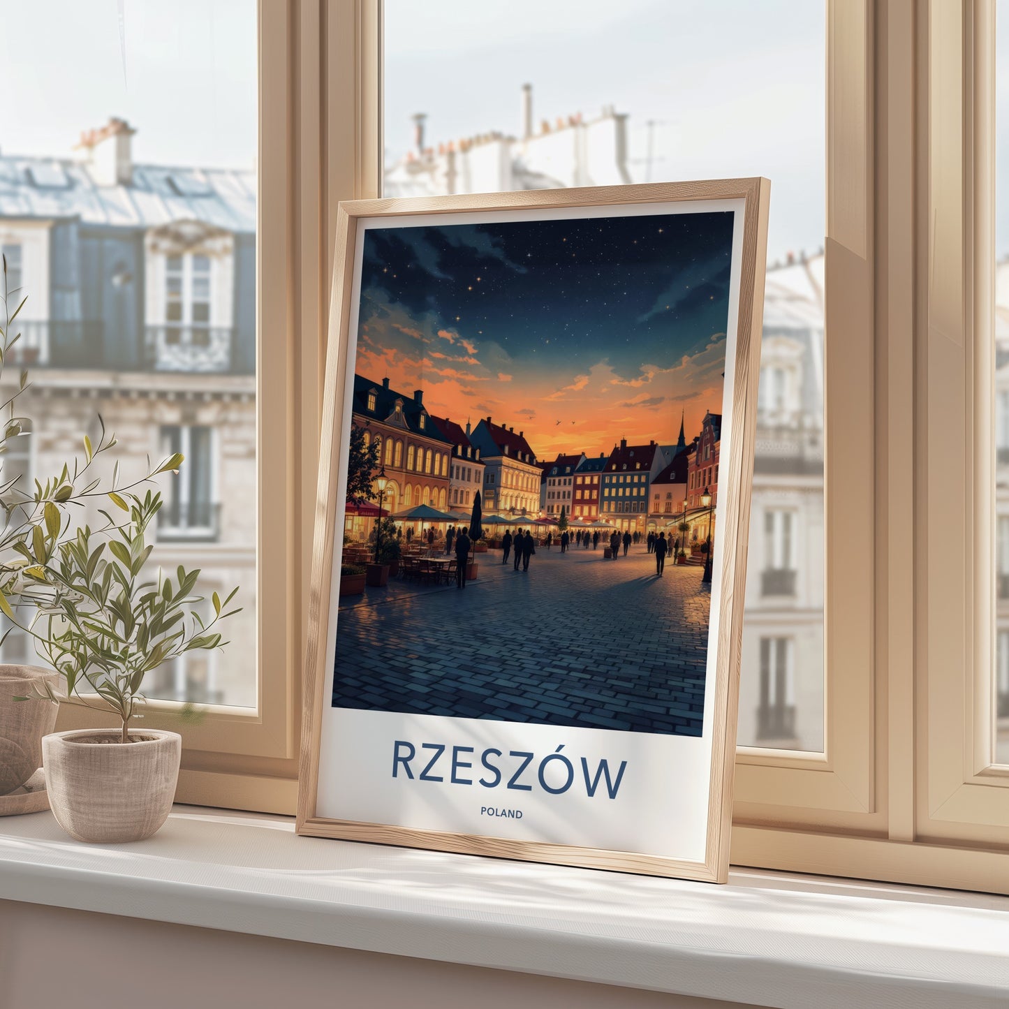 Rzeszow Poster - Poland Travel Print - Starry Evening Square Home Decor