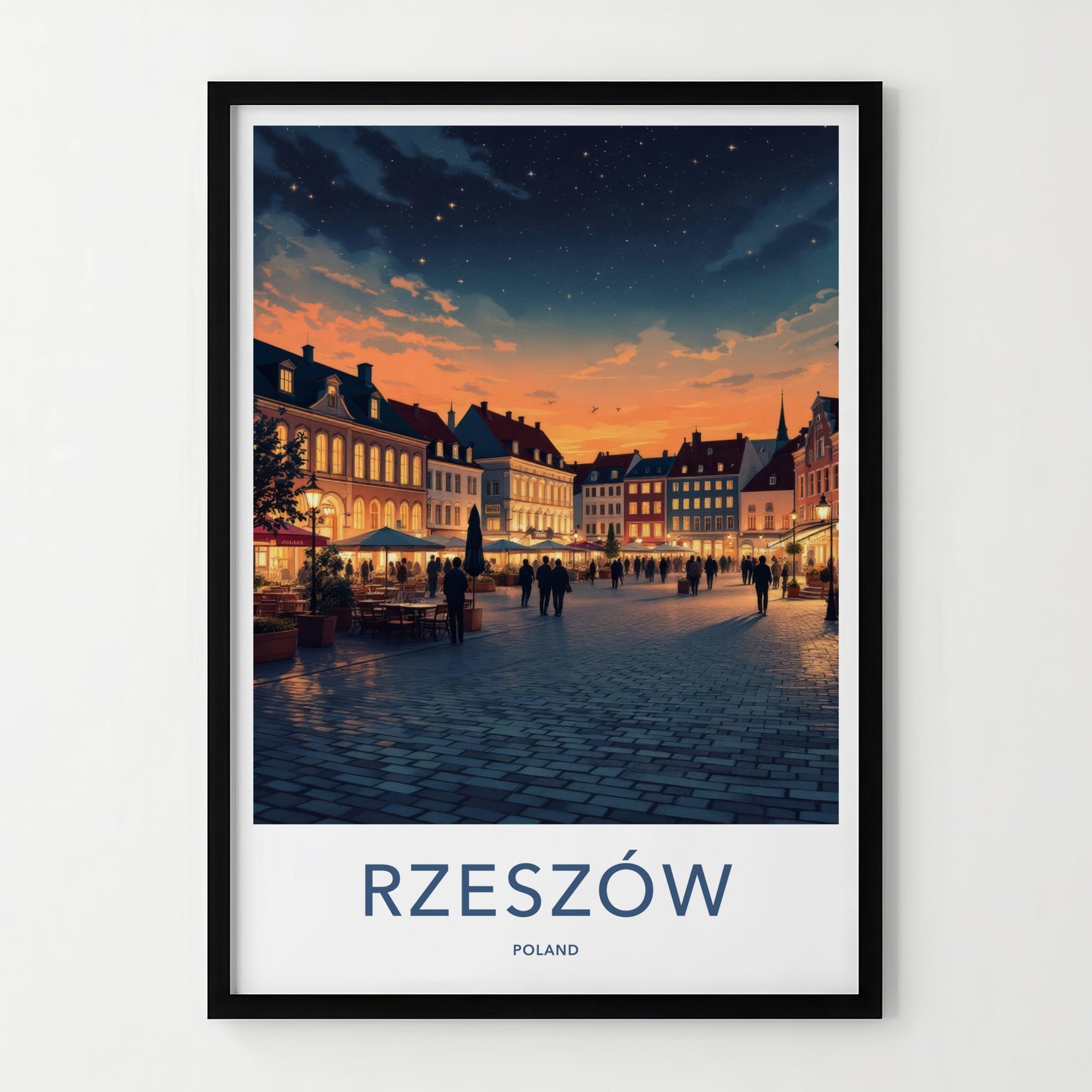 Rzeszow Poster - Poland Travel Print - Starry Evening Square Home Decor