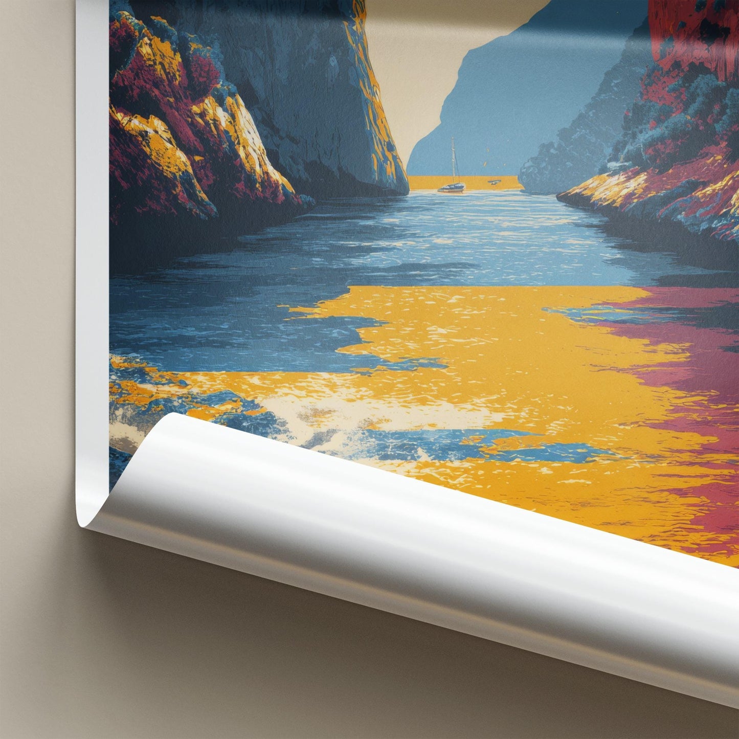Sa Calobra Poster - Spain Travel Art - Colorful Canyon Seascape Home Decor