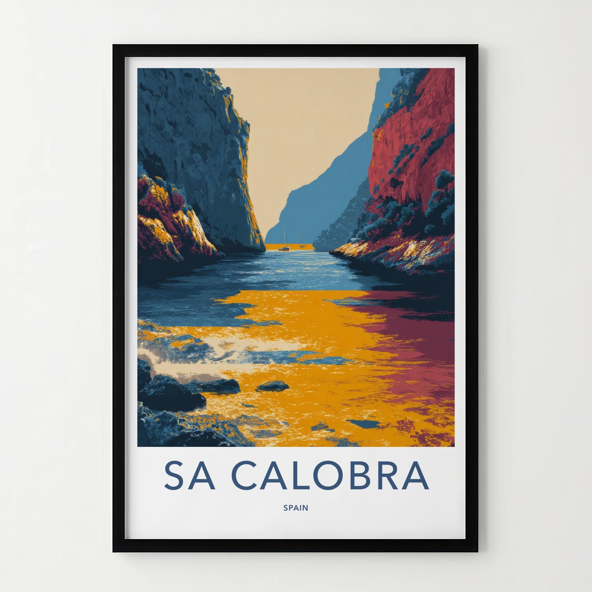 Sa Calobra Poster - Spain Travel Art - Colorful Canyon Seascape Home Decor