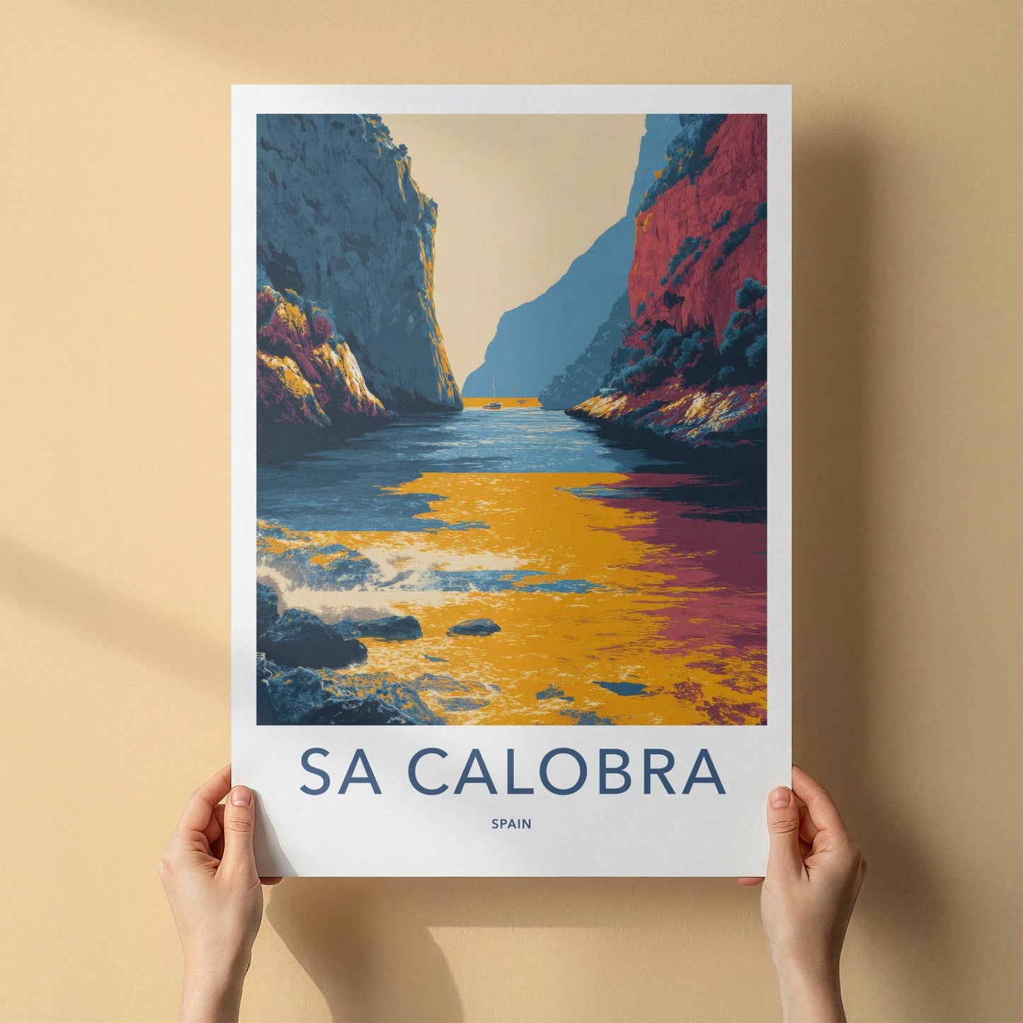 Sa Calobra Poster - Spain Travel Art - Colorful Canyon Seascape Home Decor