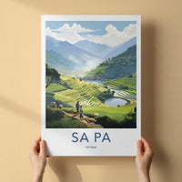 SA PA Poster - Vietnam Travel Art - Lush Terraced Fields Home Decor