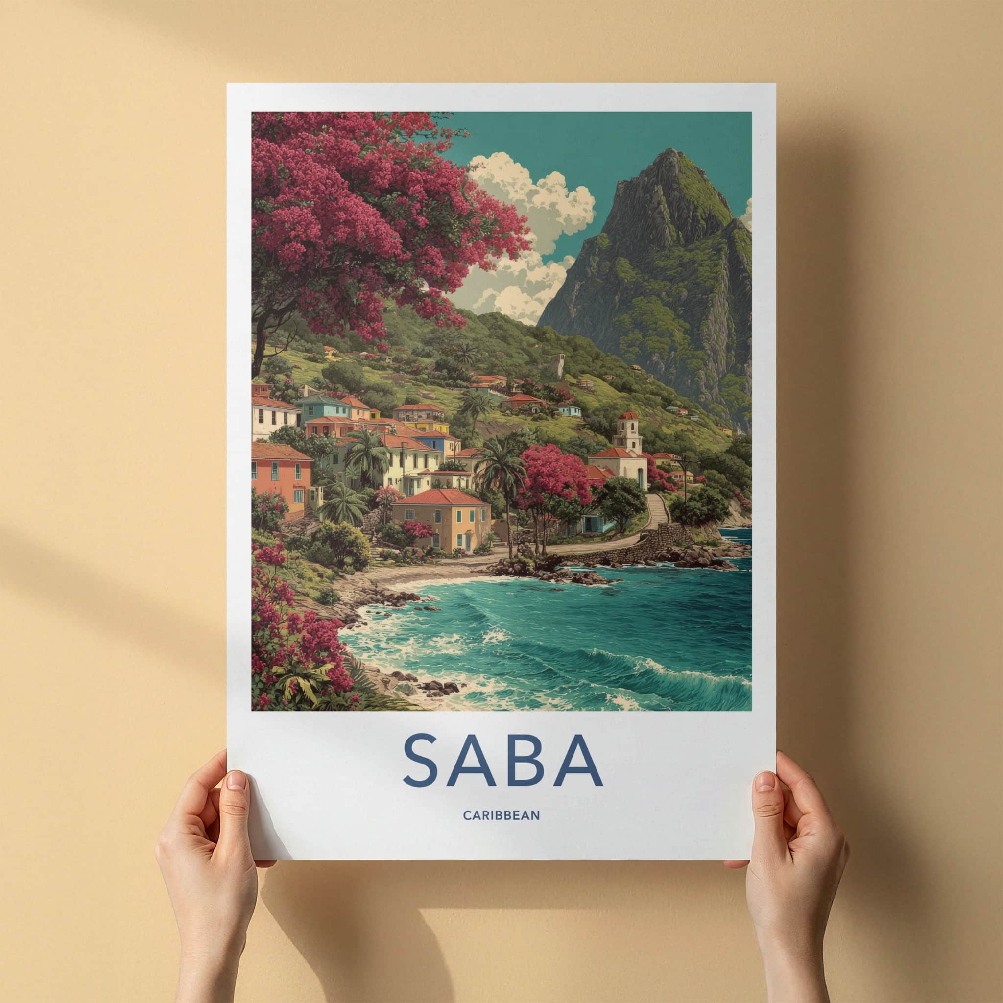 Saba Poster - Caribbean Travel Art - Coastal Village Scene Gallery Art