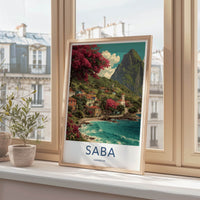 Saba Poster - Caribbean Travel Art - Coastal Village Scene Gallery Art