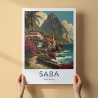 Saba Poster - Netherlands Travel Art - Colorful Coastal Town Wall Decor