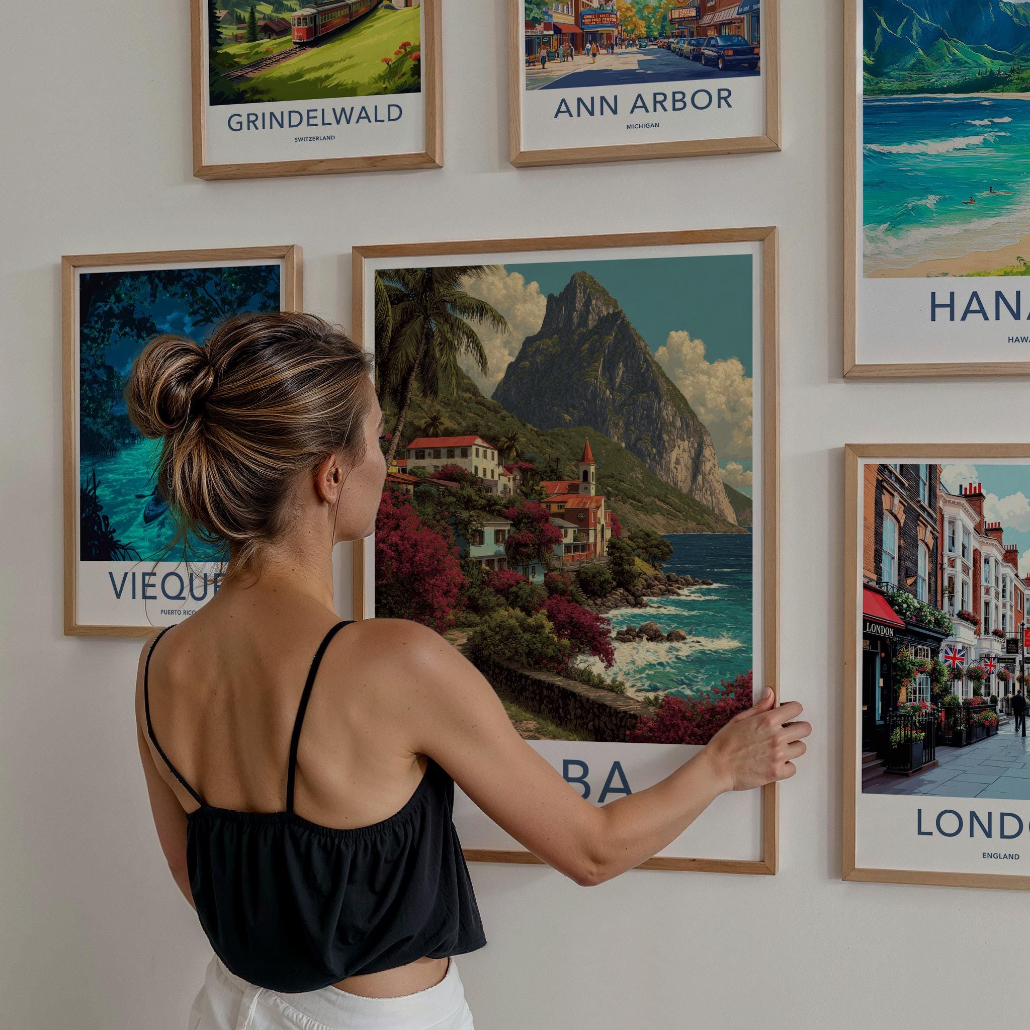 Saba Poster - Netherlands Travel Art - Colorful Coastal Town Wall Decor